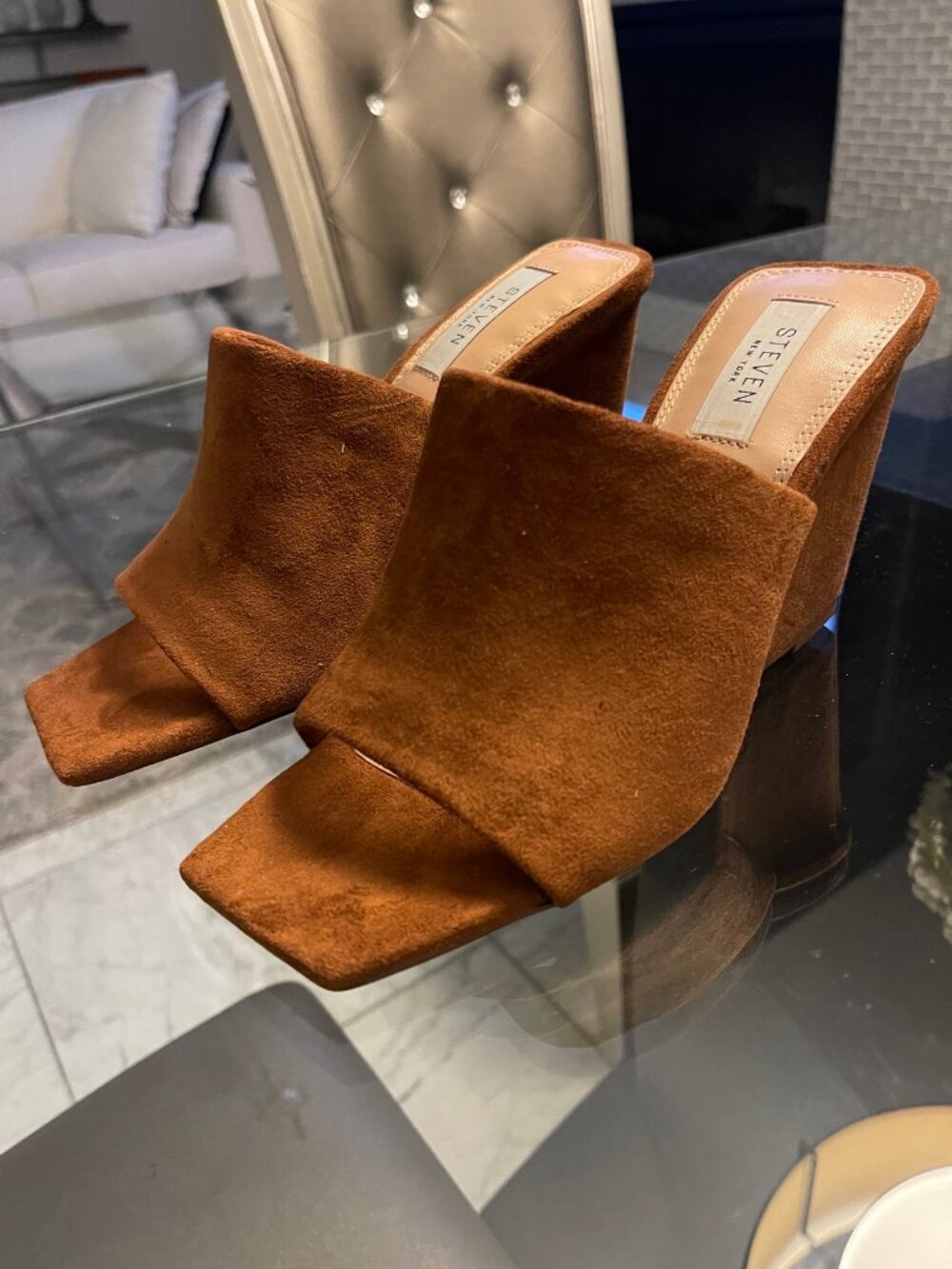 Steven New York Chestnut Suede Wedge Mules Sz 7.5 $70 Retail